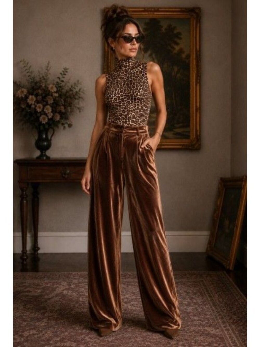Ulla Johnson Brown Velvet Wide-Leg Pants